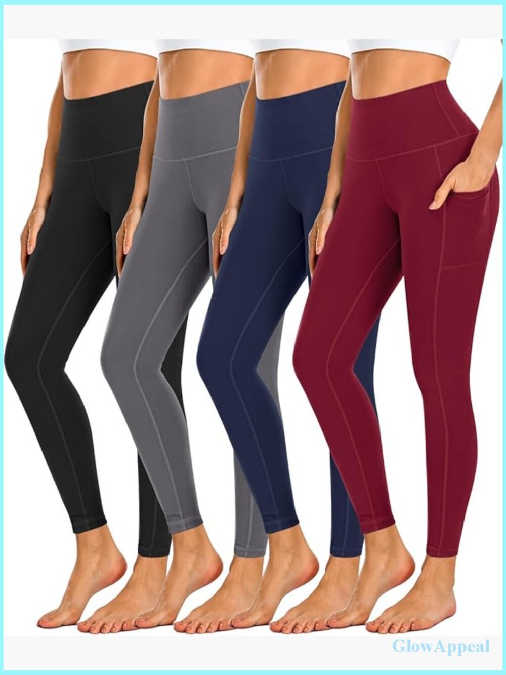 4 Pack High Waisted Tummy Control Yoga Leggings with Pockets